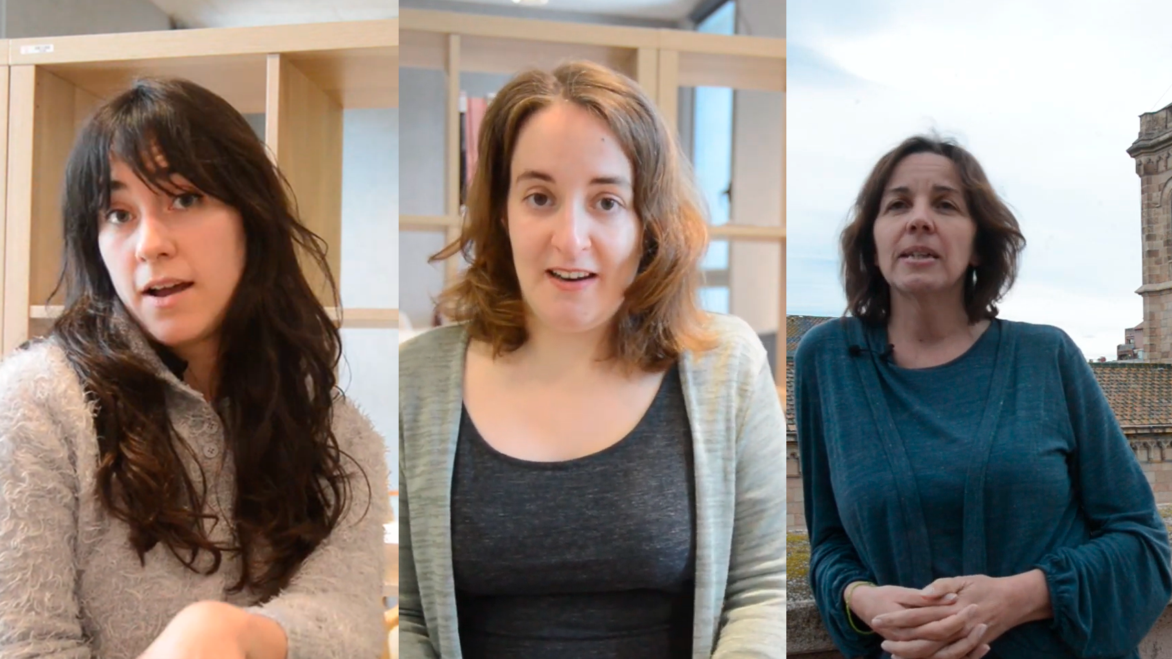 Researchers Irene Hermosa and Blanca Arias (PlanAccess) and Mireia Farrús (SCRIBAL), in screenshots taken from the videos on their disruptive solutions.