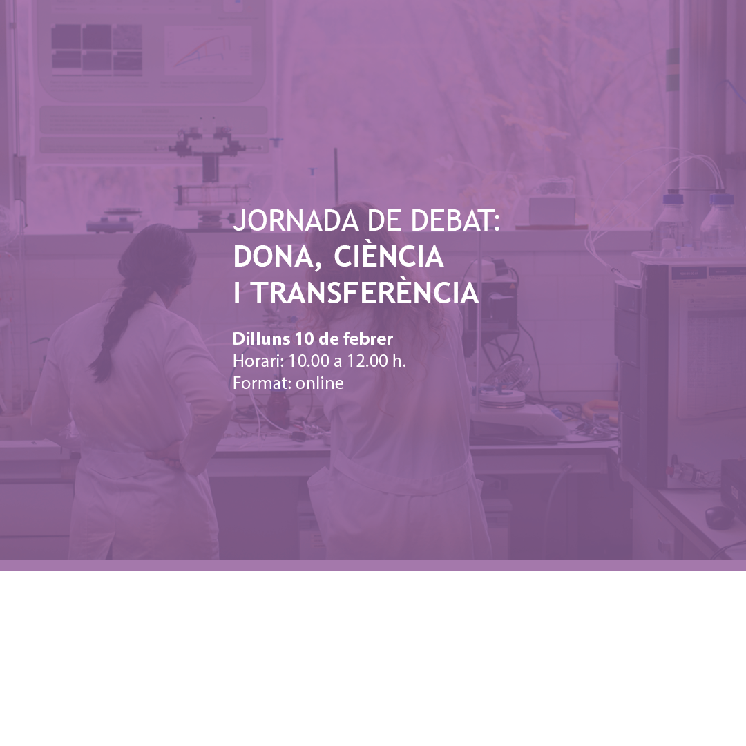 Cartel de la jornada de debate "Mujer, Ciencia y Transferencia". 10 de febrero, de 10 a 12.