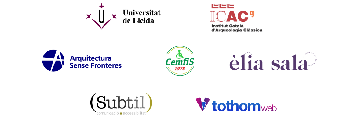 Logo Universitat de Lleida. Logo ICAC: Institut Català d'Arqueologia Clàssica. Logo d'Arquitectura Sense Fronteres. Logo Cemfis 1978. Logo Èlia Sala. Logo (Subtil). Logo tothomweb.